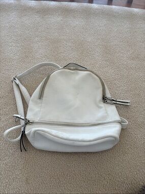 Women's White Leather Mini Backpack - Sleek Everyday Bag